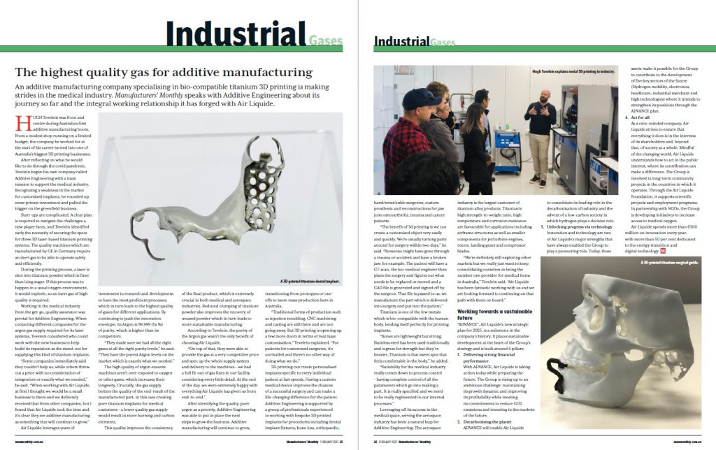 how Air Liquide’s purity of Argon gas helps improve the quality of Additive Engineering’s metal 3D printed products